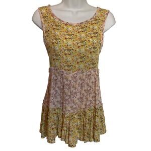 Alter'd State Yellow & Pink Boho/Peasant/Hippy/Cottage Tiered Open Back Top XS